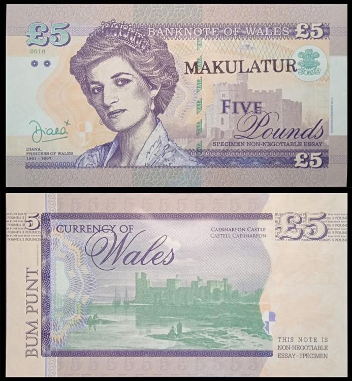 2016 - 5 pounds - Diana princess of Wales - MAKULATUR