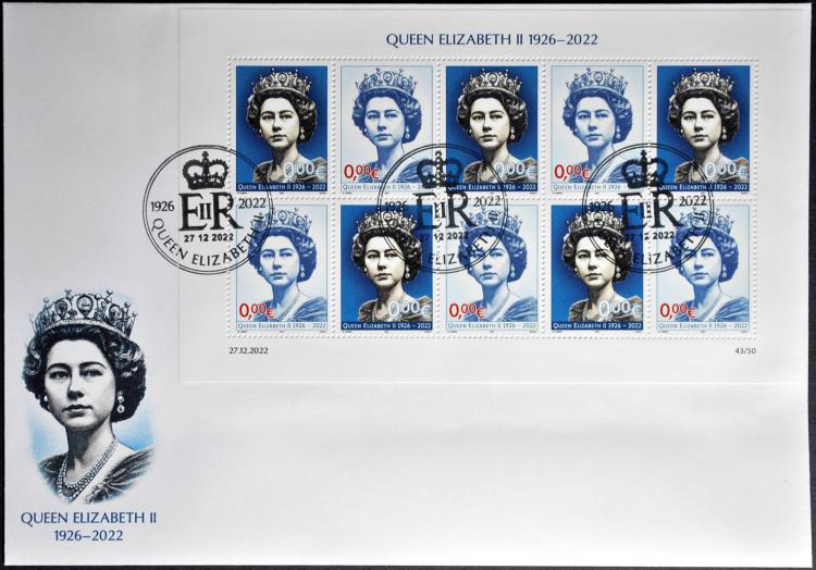 2022 - 0£/0Є - Queen Elizabeth II (1926-2022) 10 stamp 2A FDC