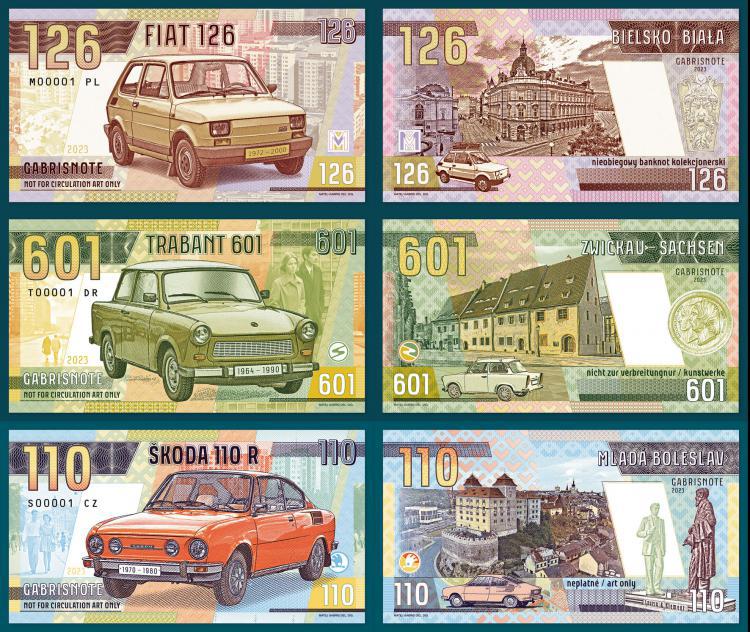 2023/014z - Samochody socjalizmu - Fiat 126p + Trabant 601 + Skoda 110R - te same numery