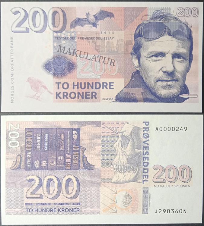 2015 - 200 kroner - Norwegia - Jo Nesbo - MAKULATUR