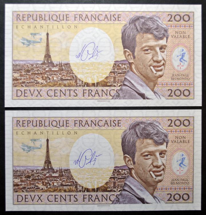 2018 - 200 frankw - Francja - Jean-Paul Belmondo - A.01 000241 + B.01 000241 + autografy