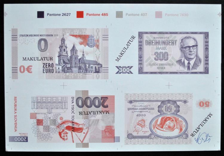 2016 - 0€ - Krakw, 300 mark, 2000 Tolarjev, 50 rublej - MAKULATUR (arkusz)